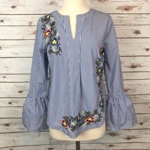 Caslon Embroidered Cotton Stripped Pullover Tunic